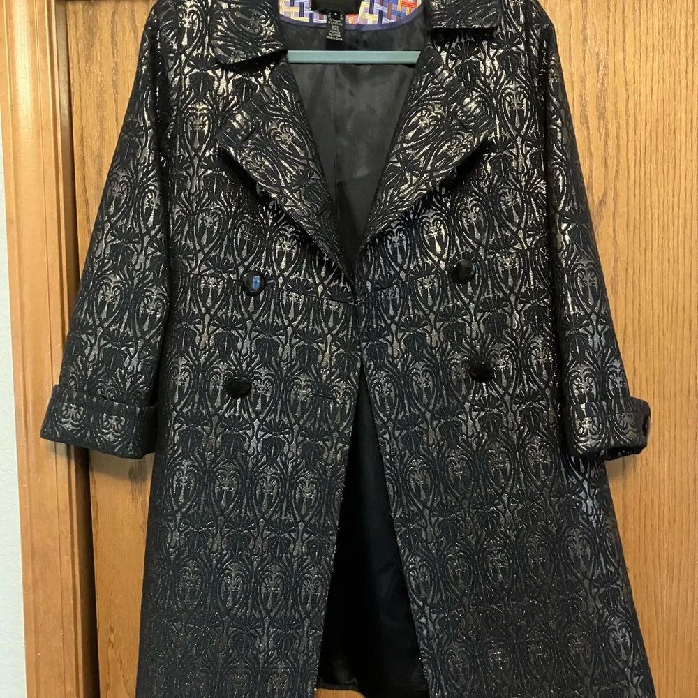 J. Crew collection metallic art deco coat navy gold sz 6 - Picture 2 of 8